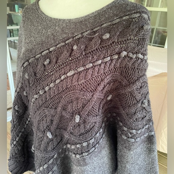 Anthropologie black and gray cabled sweater poncho - Picture 6 of 8